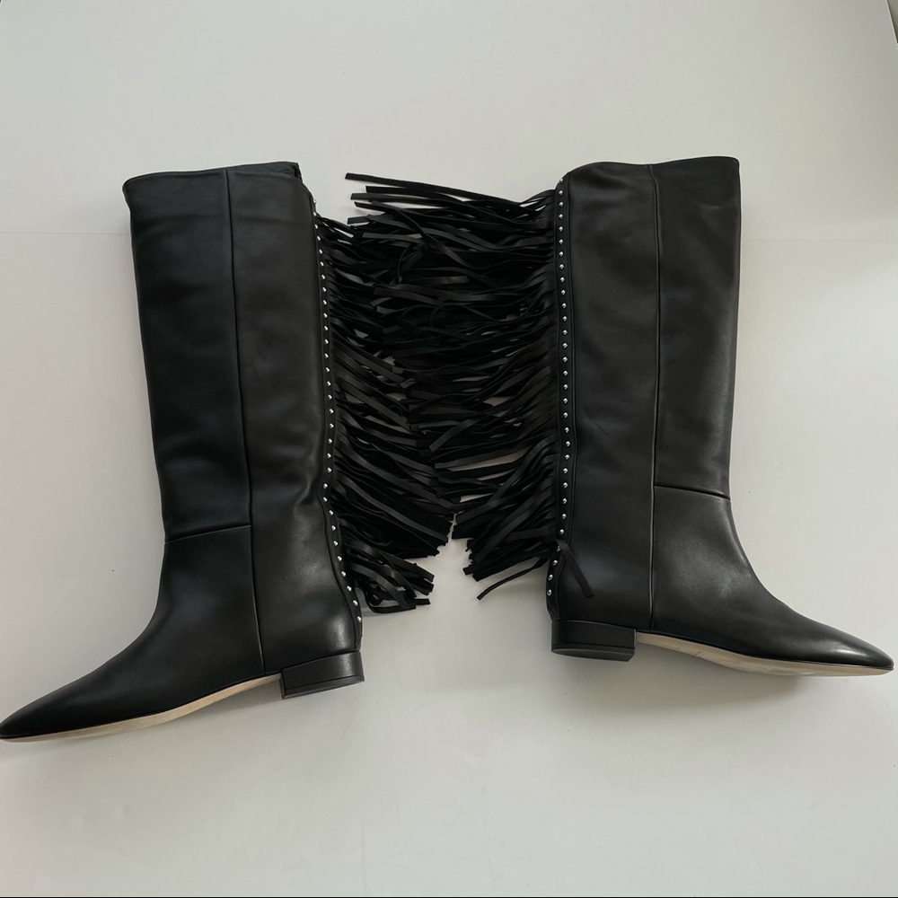 Saint Laurent Dana fringe stud knee high boots leather 8 - Picture 6 of 14